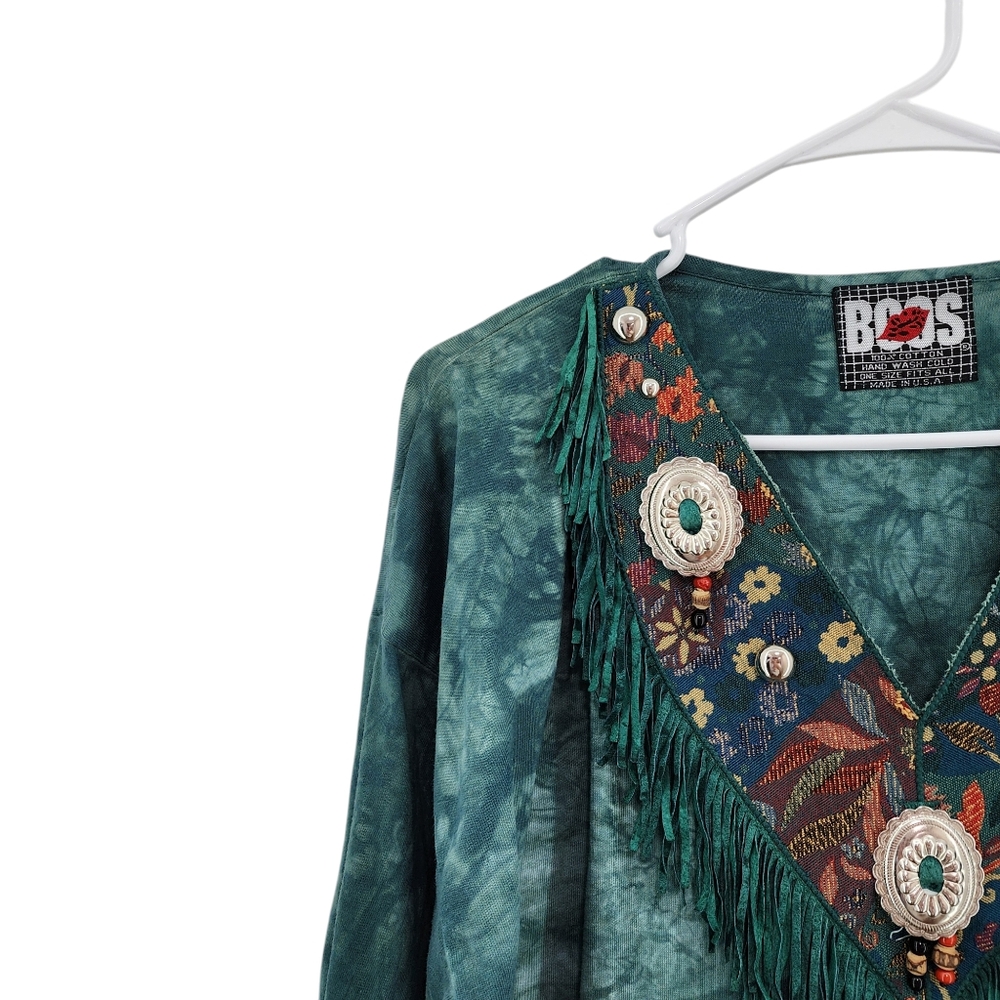 Boos Vintage Women's 100% Cotton Tie Dye Western Embellished Top - OS - Picture 2 of 7